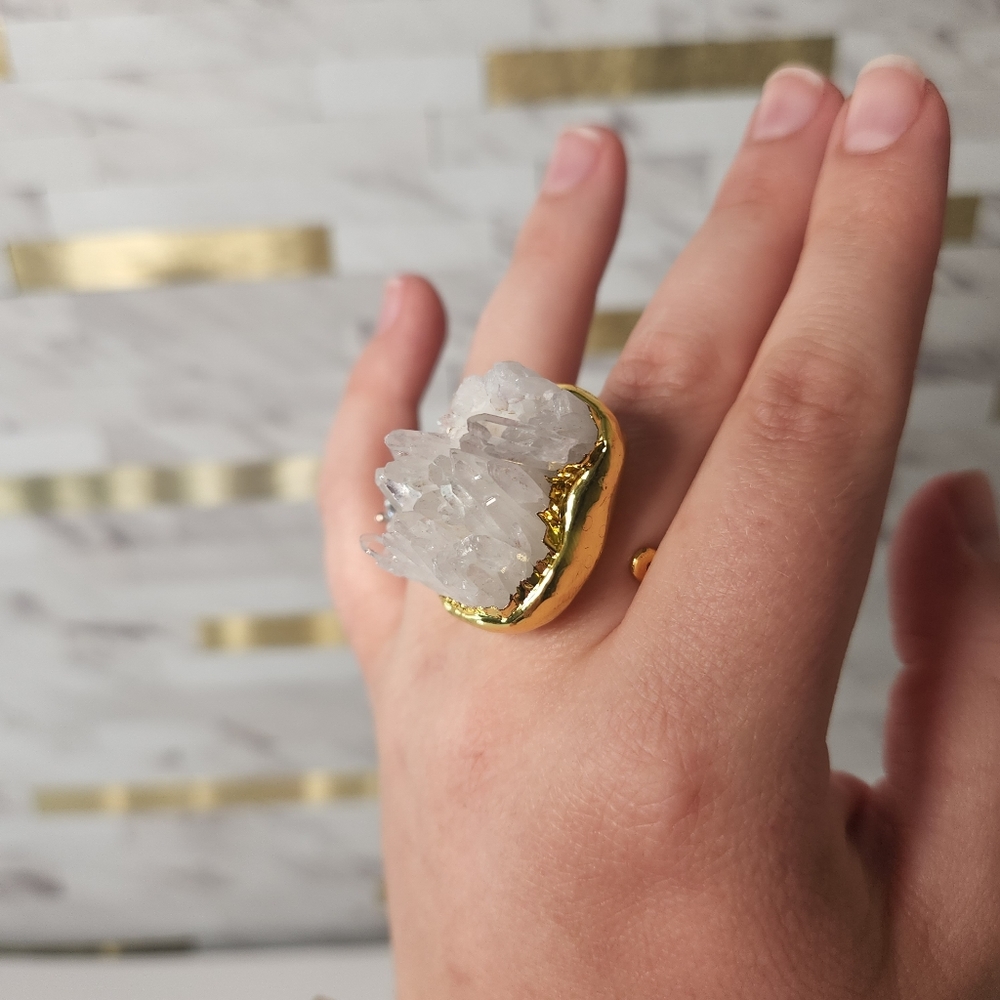 Natural Raw Clear Quartz Stone Adjustable Ring